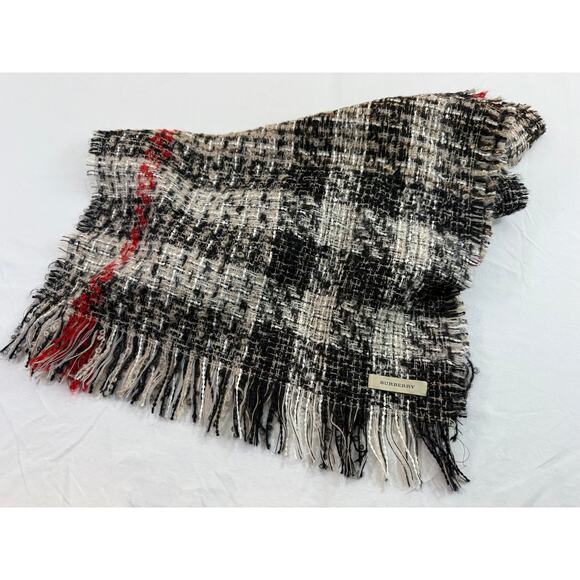 RARE Authentic Y2K Burberry Wool Mohair Boucle Check Scarf Made in France - Picture 2 of 9